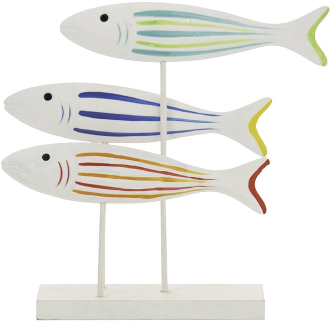 J-Line decoratie Vis Op Voet Gestreept - hout/bamboe - mix - small - 2 stuks