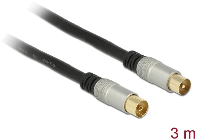 DeLOCK Premium Coax IEC (m) - Coax IEC (v) kabel - zwart - 3 meter