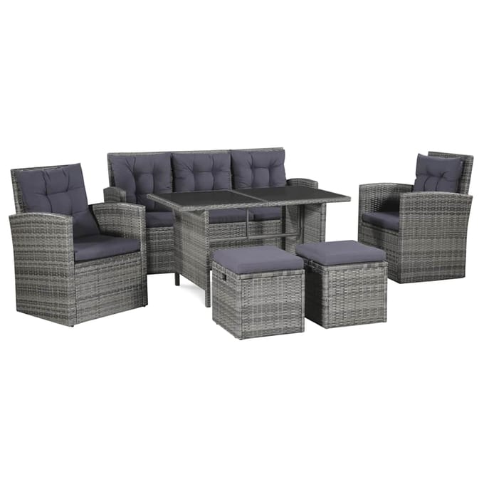 vidaXL - 6-delige - Loungeset - met - kussens - poly - rattan - grijs