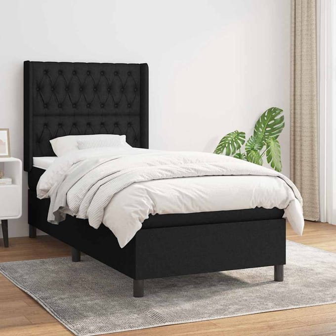 vidaXL - Boxspring - met - matras - stof - zwart - 90x200 - cm