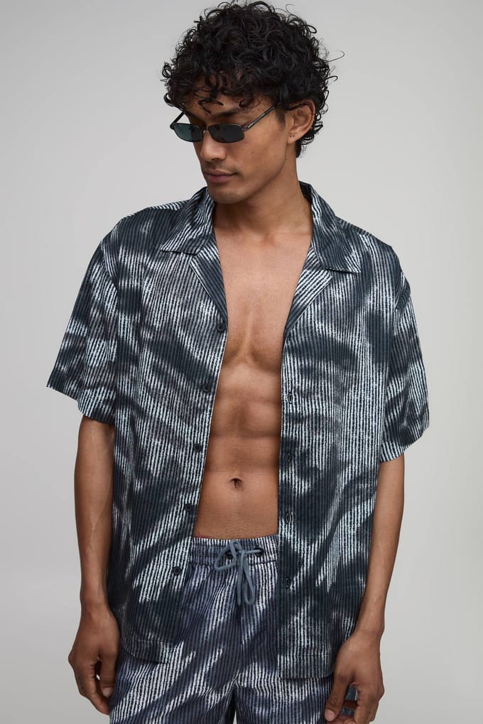 Oversized Overhemd Met Abstracte Print En Reverskraag | Black | Size Medium
