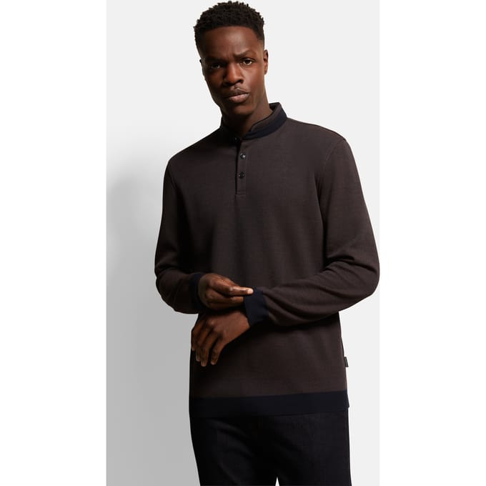 Bugatti Herren Polo met lange mouwen en opstaande kraag