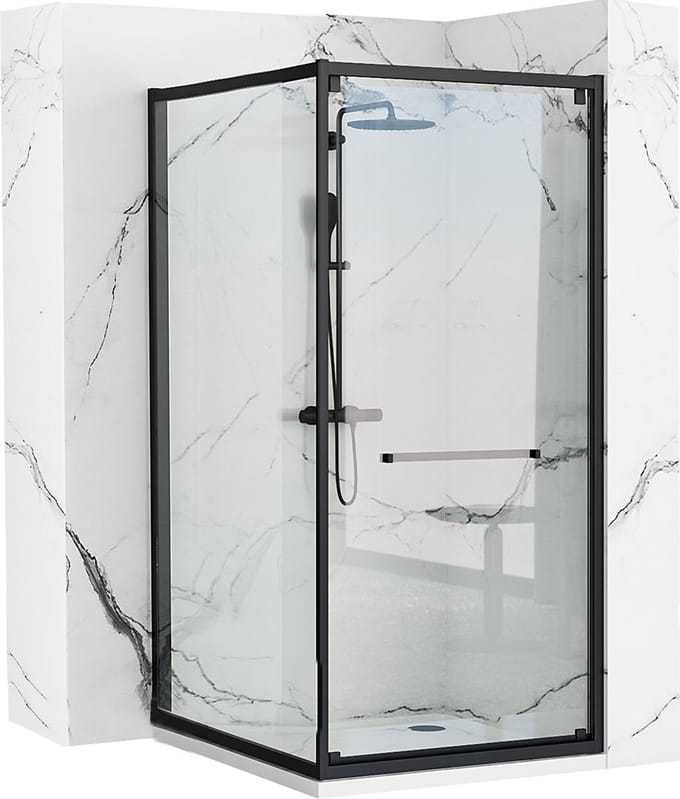 Rea Space In Black 80X100 + Douchebak Savoy White - 195 cm - Douchecabine - Rechthoek - Zwart