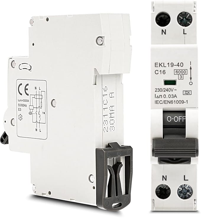 Aardlekschakelaar 16A - Stroomonderbreker Fi - Elektrische Beveiliging - Type A 30mA - 9x8x2 cm