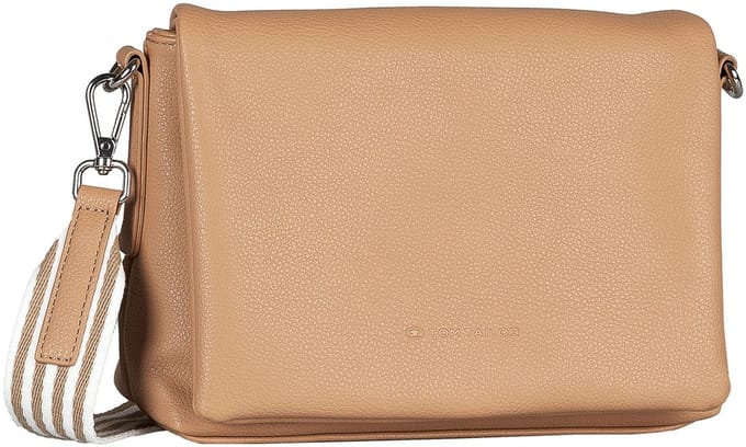 TOM TAILOR schoudertas Orla Stripe Flap Bag No Zip Camel Lichtbruin
