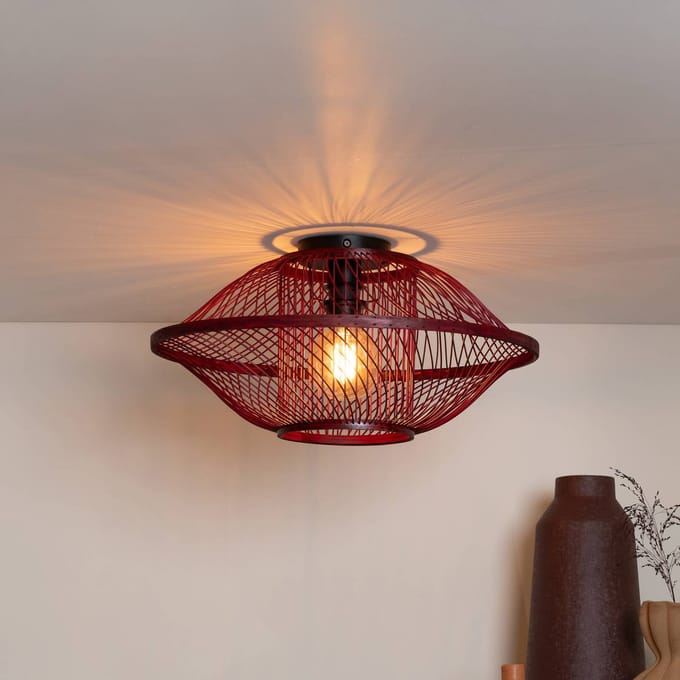 GOOD & MOJO plafondlamp Maui, rood, Ø 50 cm, bamboe, E27