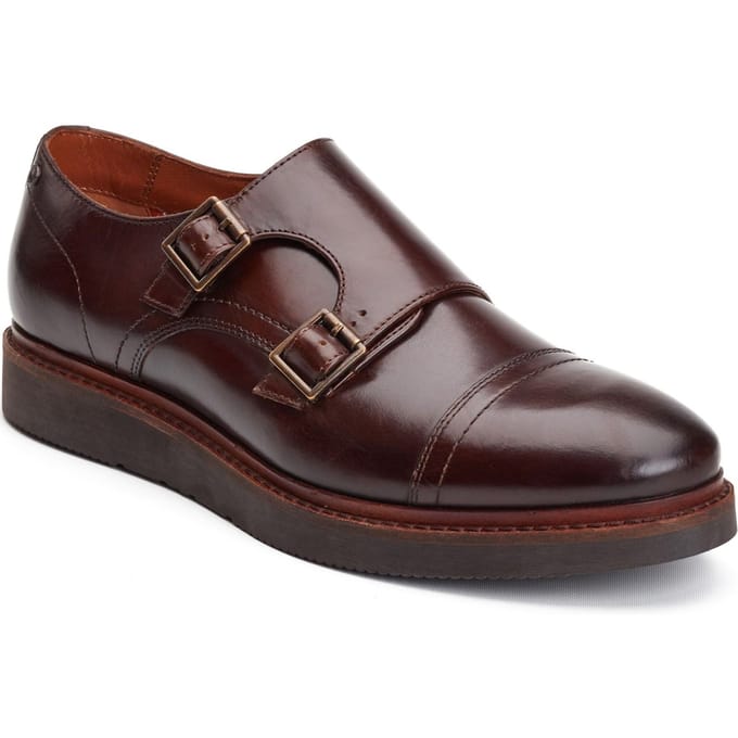 Base London Knight Leren Heren Bruin Dubbele Monk Schoenen