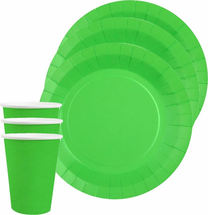Santex feest/verjaardag servies set - 10x bordjes en bekertjes - felgroen - karton