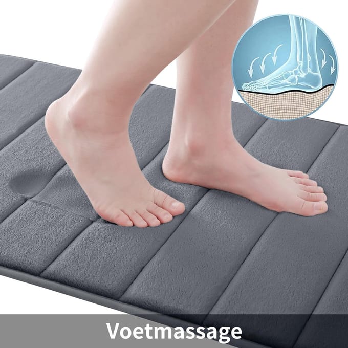 Homaxy - Badmat Antislip - Memory Foam Badmat - Douchemat - Absorberende Badmat - 61x120 cm - Grijs