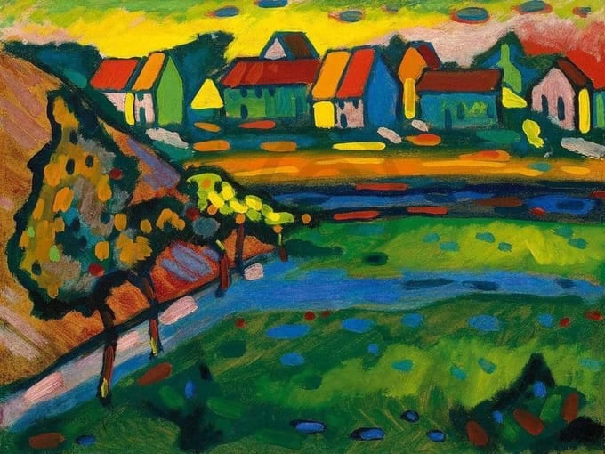 Kunstdruk Wassily Kandinsky - Bayrisches Dorf mit Feld 80x60cm
