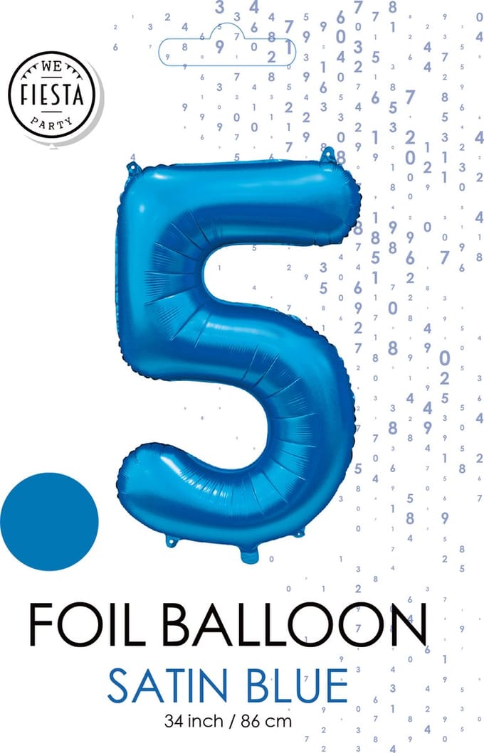 folieballon cijfer 5 mat blauw metallic
