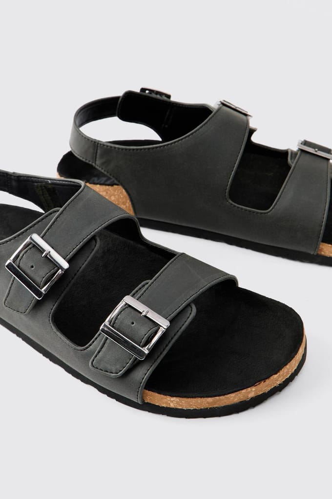 Double Strap Buckle Sandal | Black | Size 43