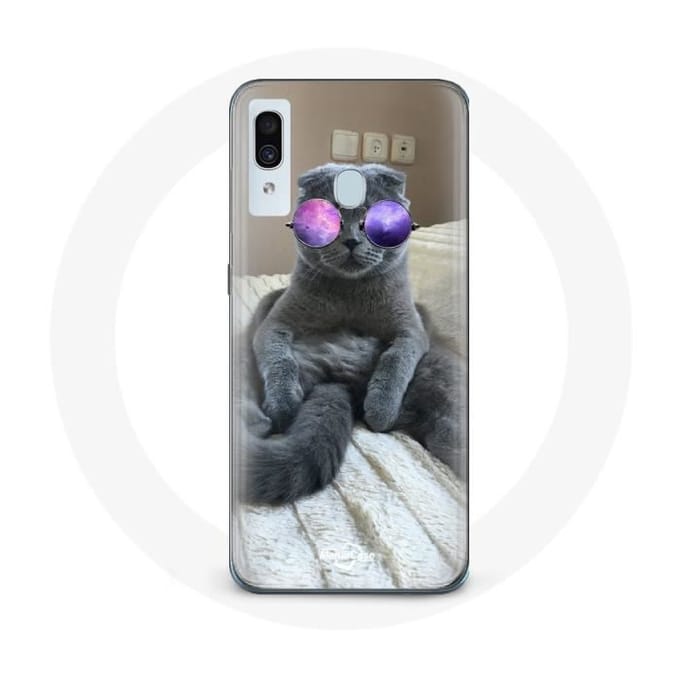 Coque pour Samsung Galaxy A30 Chat avec Lunettes de vue violettes