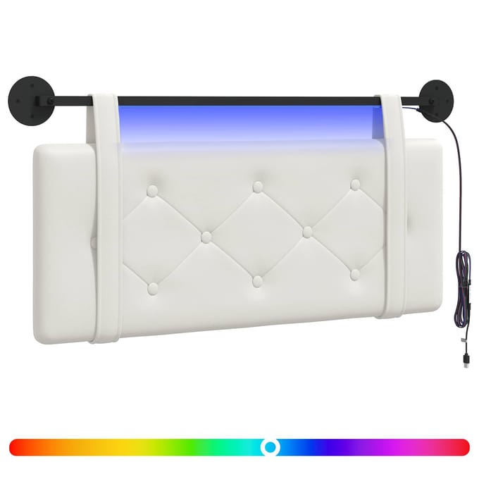 vidaXL - Hangend - hoofdbord - Met - LED-verlichting - Wit - Kunstleer