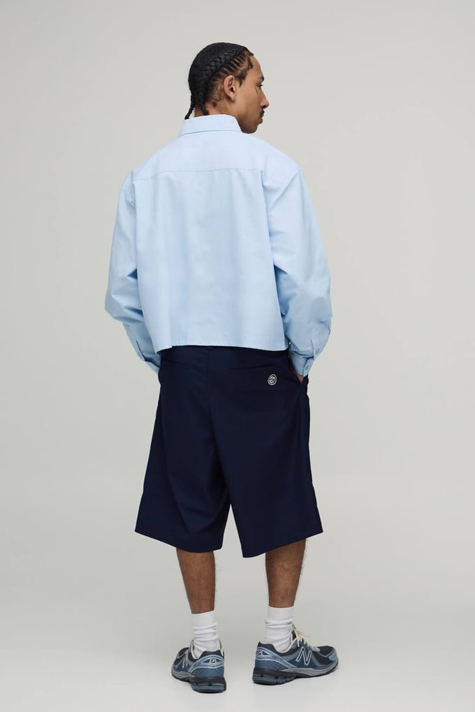 Boxy Fit Cropped Lange Mouw Oxford Shirt | Light Blue | Size Medium