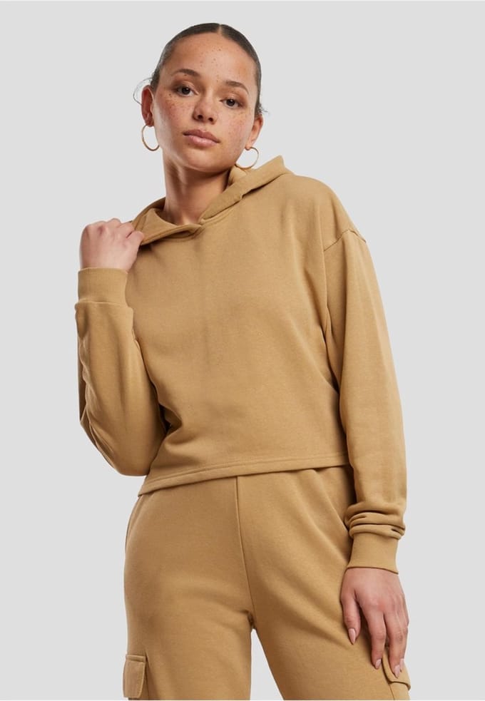 Urban Classics - Oversized Light Terry Crop Hoodie - XL - Beige