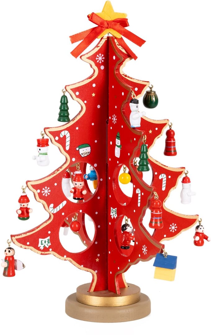 Springos Kerstboom | Bouwpakket | Ornamenten | Rood | 29 Cm | Hout