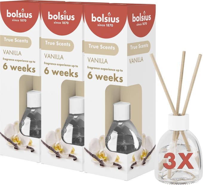 Bolsius - Geurstokjes - Vanille - 3 stuks - Voordeelverpakking - 60ml