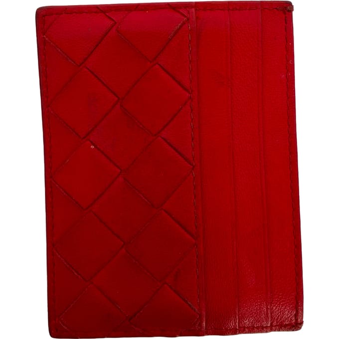 Bottega Veneta Intrecciato Kaartenhouder in Rode Leer