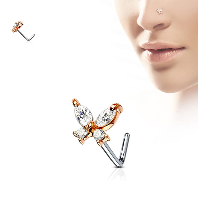 Neuspiercing vlinder sierlijk 0.8x6x5 - zilver rose - LMPiercings