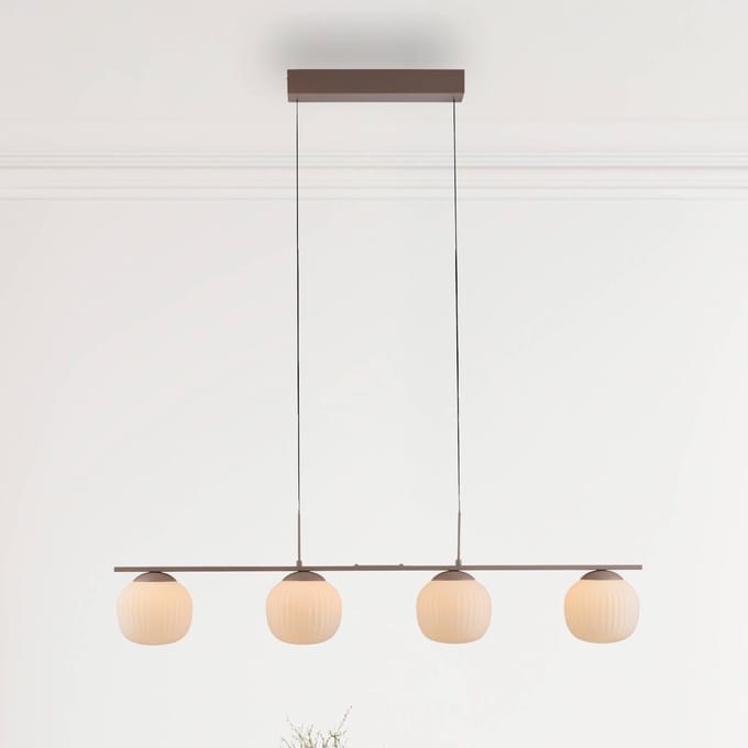 JUST LIGHT. GmbH LED hanglamp Nami, 4-lamps, lang, zandkleur, wit, glas, ijzer