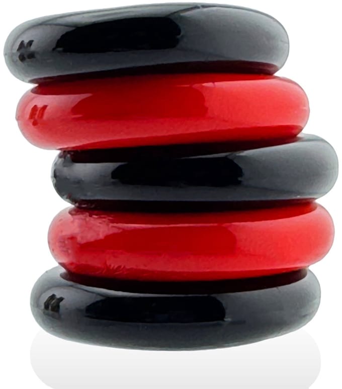 Hünkyjunk - Jacker - 5-Stack Stapelbare Cockringen - Zwart/Rood