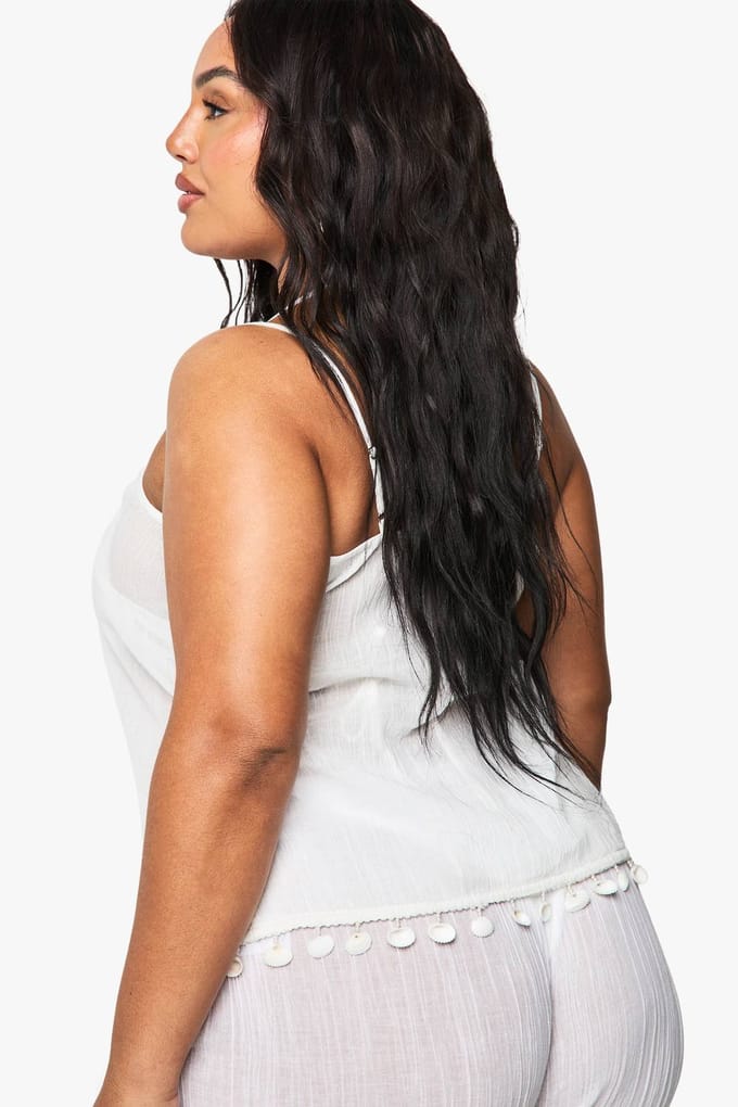 boohoo Dames Plus Beach Cami met schelpadornamenten | White | Maat: 20