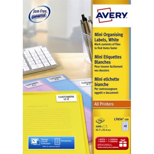 Avery Mini Etiketten, wit, 45,7 x 25,4 mm, permanent klevend