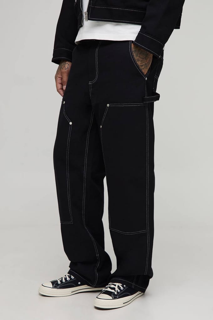 Tall Canvas Relaxed Fit Worker Trousers | Black | Size 52