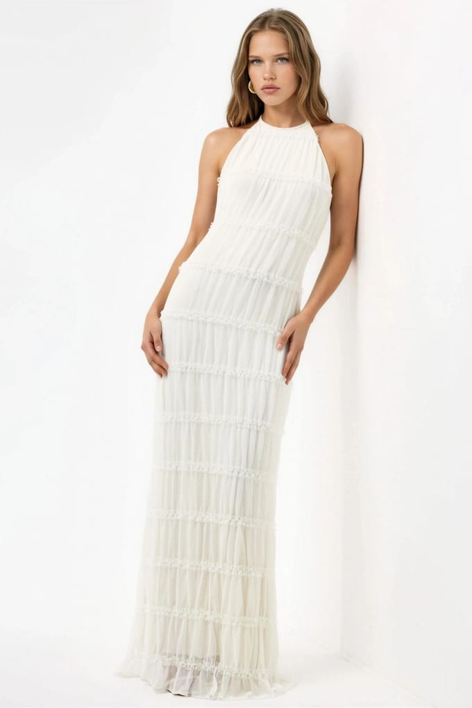 Halterneck Textured Maxi-jurk
