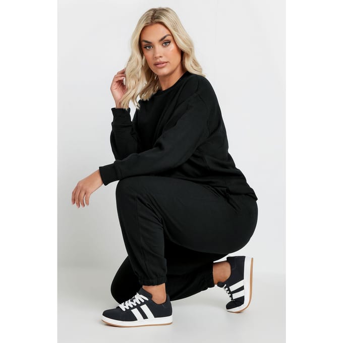 Yours Coord Set Van Sweater En Joggingbroek In Zwart Size 46