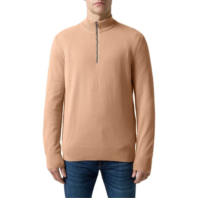 Boss Heren Ebrando-P gebreide trui met halve rits (Medium Beige)