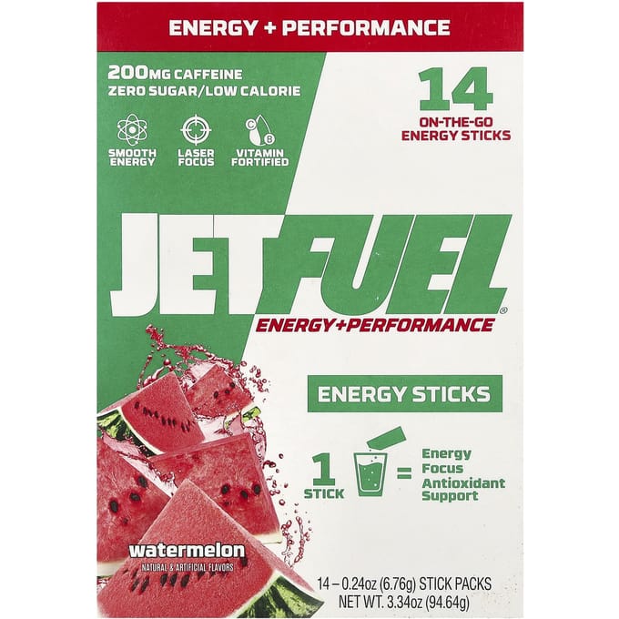 GAT, JetFel®, Énergie + Performance Athlétique, Bâtonnets Énergétiques, Pastèque, 14 sachets-bâtonnets, 0,24 oz (6,76 g) chaque