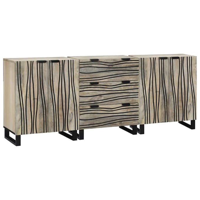 vidaXL - Dressoir - Set - 3 - st - Wit - 180 - x - 33 - x - 75 - cm - Massief - Mango - Hout