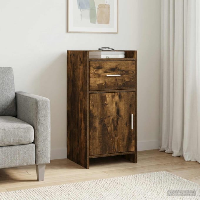 vidaXL - Dressoir - Gerookt - eiken - 40 - x - 36 - x - 80 - cm - Bewerkt - hout