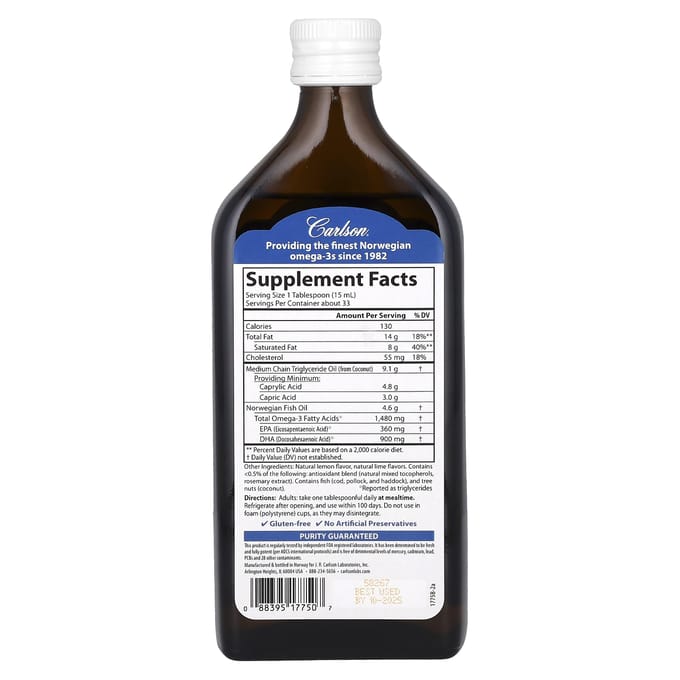 MCT & Omega-3, Natuurlijke Citroen-Limoen, 500 ml (16,9 fl oz)