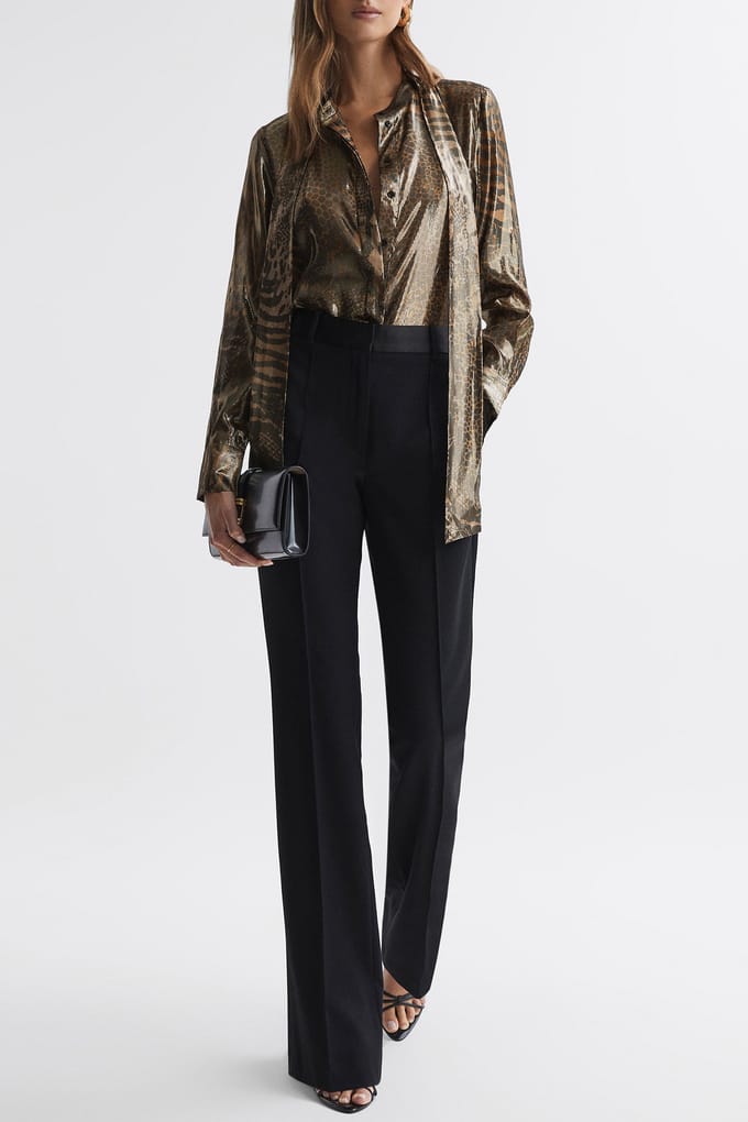Reiss Metallic Blouse Gold — Animal Print Größe: 4 | Blusen Outlet | Damen | Gelb