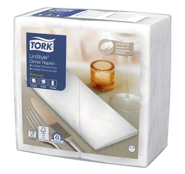 50st Tork LinStyle servetten 39x39cm Dinerservet Wit Premium 1/8-vouw 478180