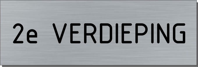 Deurbordje - 2 de verdieping - bordje - 2 de verdieping - rechthoekig met RVS look