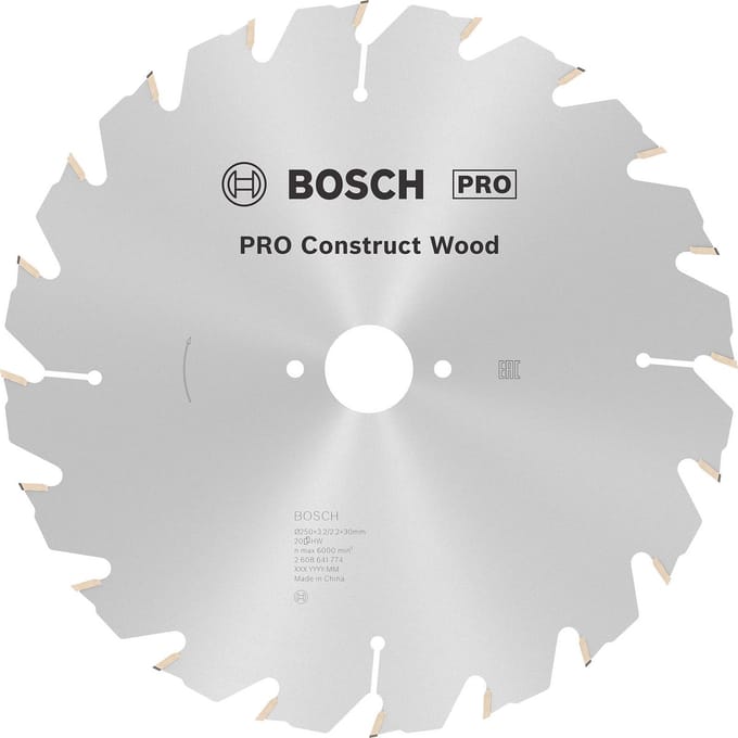 Bosch Accessories Construct Wood 2608641774 Hardmetaal-cirkelzaagblad 250 x 30 x 3.2 mm Aantal tanden: 20 1 stuk(s)