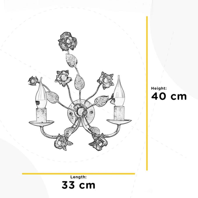 ONLI Carolina wandlamp, ivoorkleurig, 2-lamps, ijzer