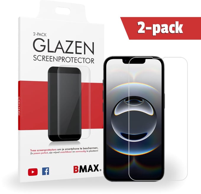 2-pack BMAX Screenprotector geschikt voor Apple iPhone 16e van gehard glas - Apple screenprotectors - Telefoonaccessoires - Telefonie & Accessoires - Beschermglas - Glas screenprotectors