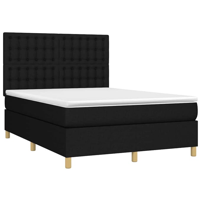 vidaXL - Boxspring - met - matras - en - LED - stof - zwart - 140x200 - cm
