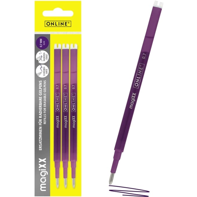 Gelschrijvervulling Online Magixx medium violet blister à 3 stuks
