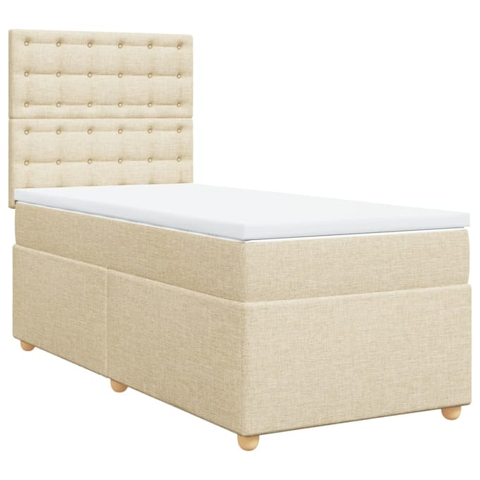 vidaXL - Boxspring - met - matras - stof - crèmekleurig - 100x200 - cm