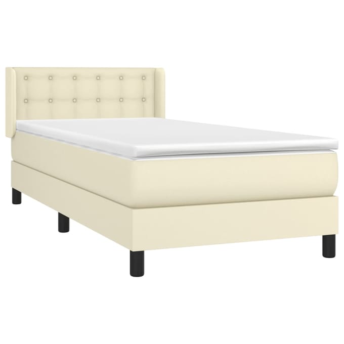 vidaXL - Boxspring - met - matras - kunstleer - crèmekleurig - 90x200 - cm