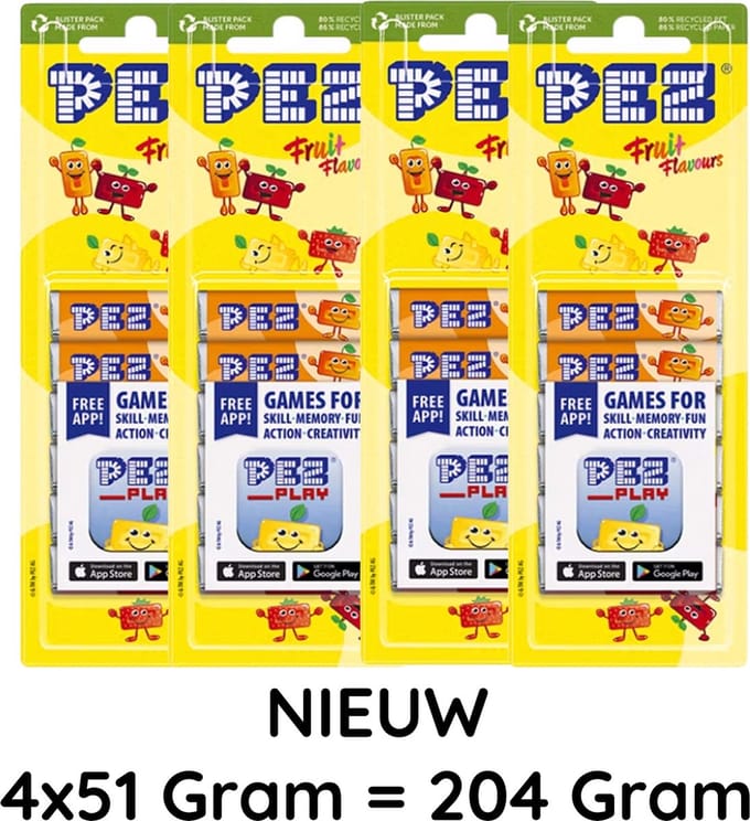 PEZ Refill 8-pack - fruitmuntjes - 4 stuks - 256g