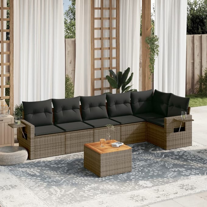 vidaXL 7-delige Loungeset met kussens poly rattan grijs