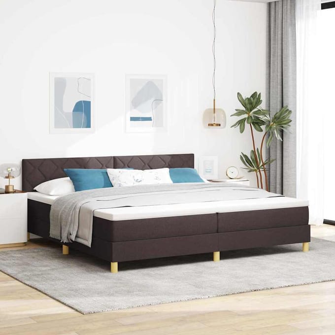 vidaXL - LED - Box - Spring - Bed - met - hoofdeinde - Donkerbruin - 200 - x - 200 - cm - Stof