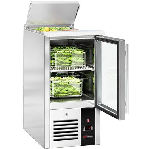 GGM Gastro Saladette PREMIUM - 450mm - 1 Glastür - mit Einlass für 1x GN 1/1 & Edelstahldeckel